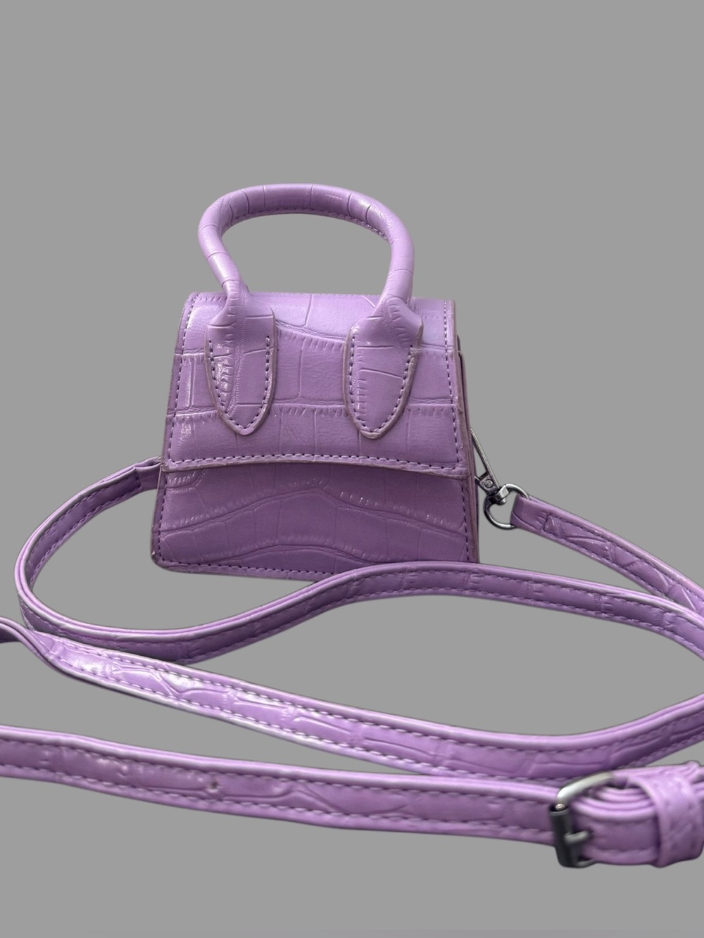 Super Cute Lilac Croc-Embossed Mini Top Handle Crossbody
